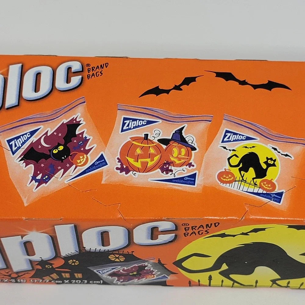NOS 2009 Ziploc Halloween Print Quart Bags - 25 count - Bats Cats Jack-O-Lantern